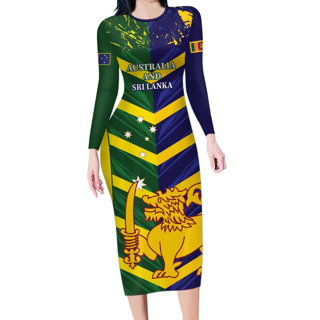 Custom Sri Lanka And Australia Cricket Long Sleeve Bodycon Dress 2025 The Lions Baggy Greens Together