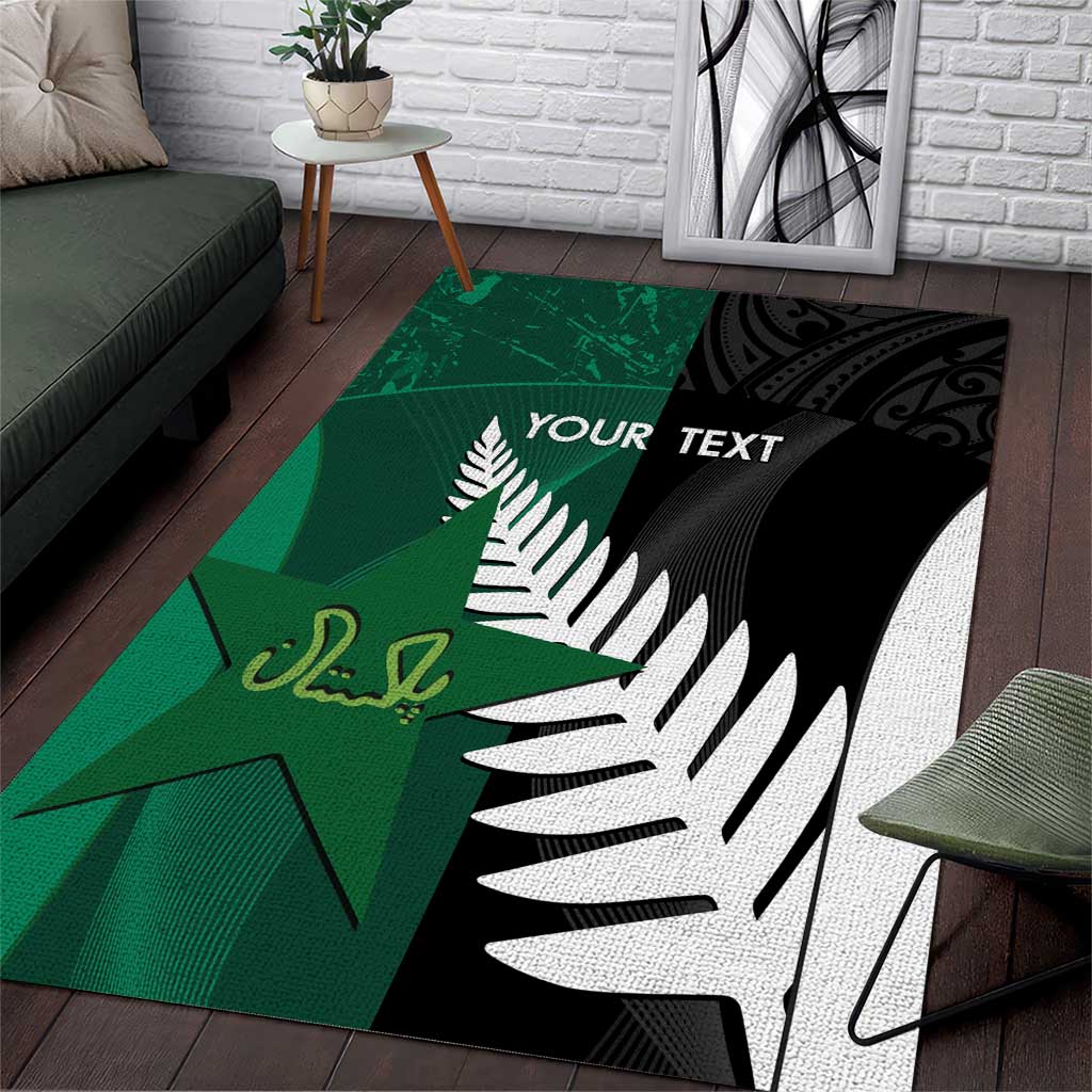 Custom New Zealand And Pakistan Cricket Area Rug 2025 Black Cap Shaheens Together - Vibe Hoodie Shop