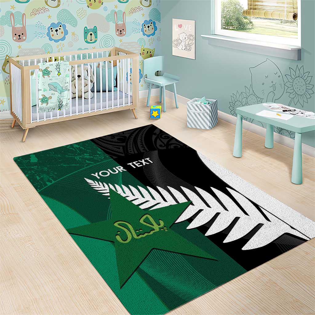 Custom New Zealand And Pakistan Cricket Area Rug 2025 Black Cap Shaheens Together - Vibe Hoodie Shop