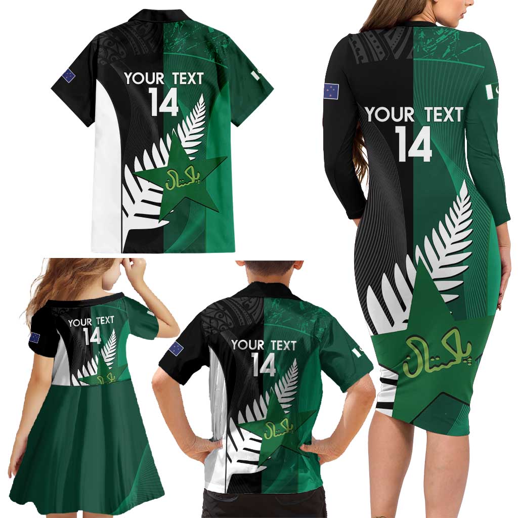 Custom New Zealand And Pakistan Cricket Family Matching Long Sleeve Bodycon Dress and Hawaiian Shirt 2025 Black Cap Shaheens Together