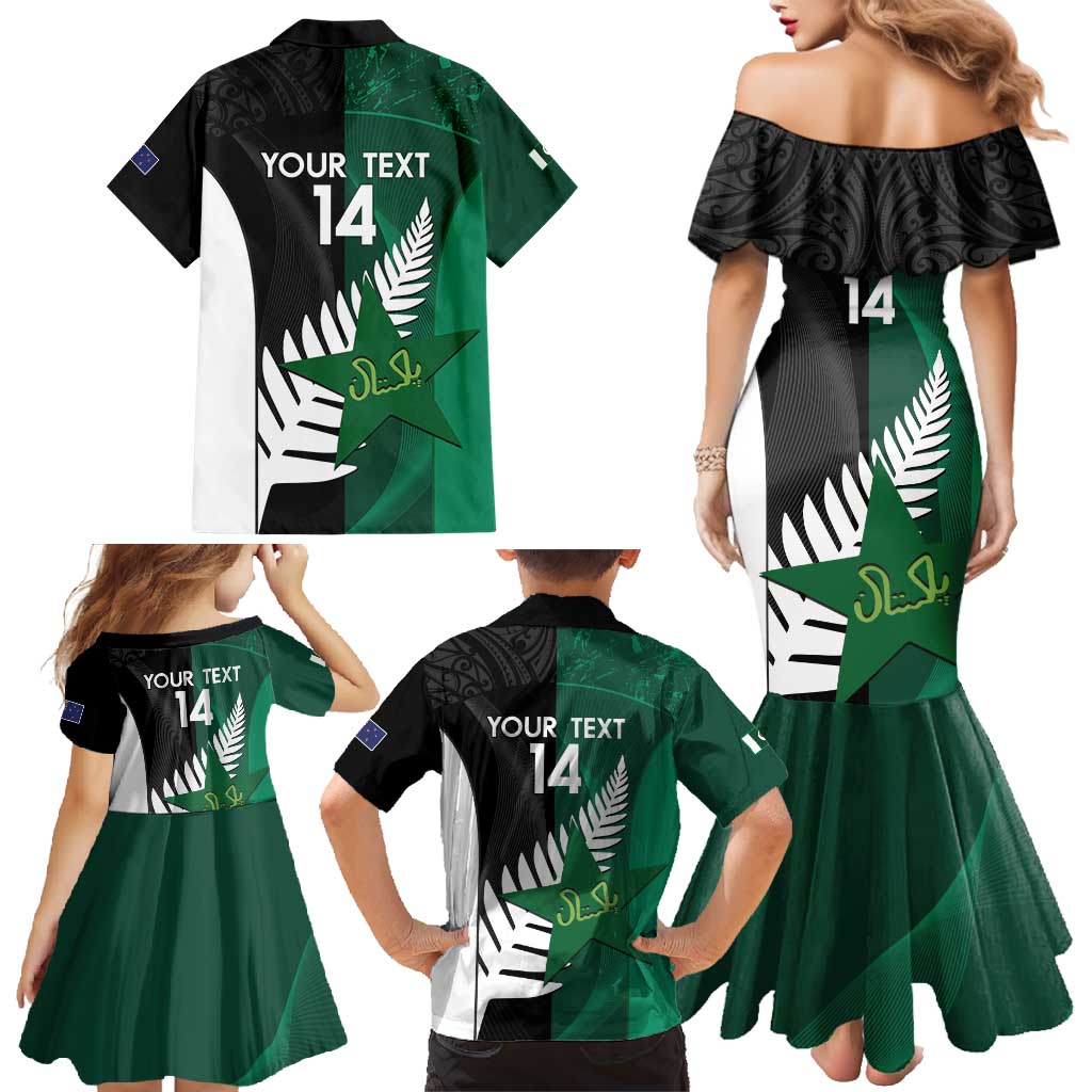 Custom New Zealand And Pakistan Cricket Family Matching Mermaid Dress and Hawaiian Shirt 2025 Black Cap Shaheens Together