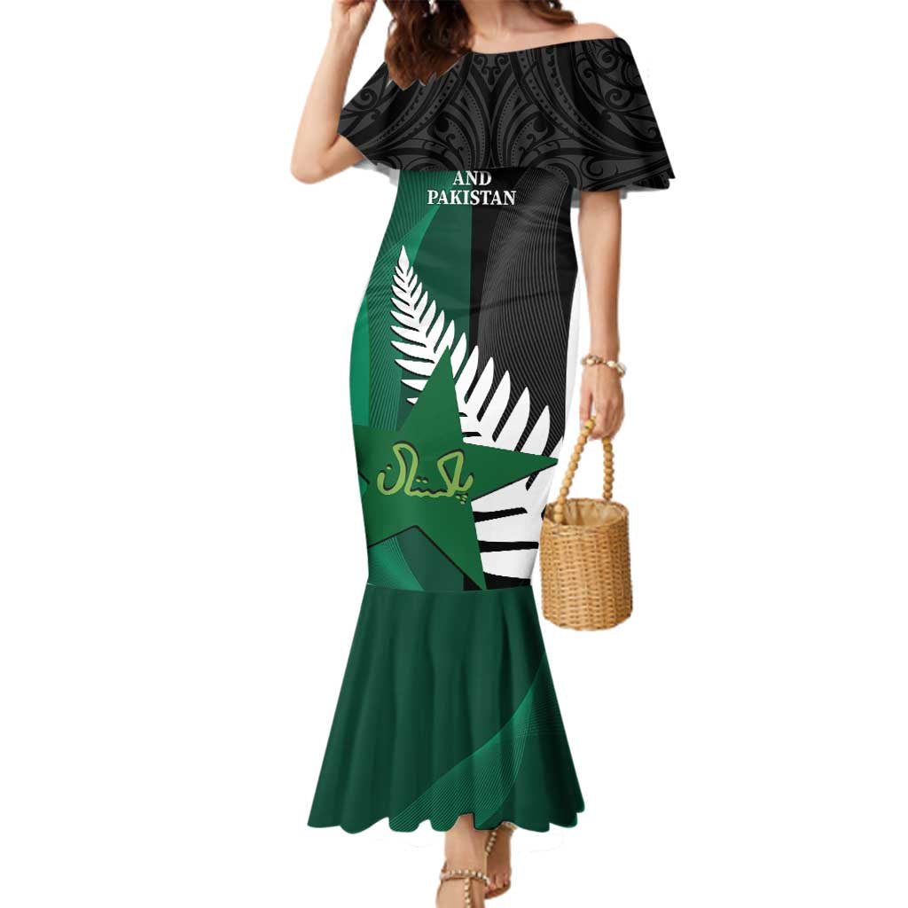 Custom New Zealand And Pakistan Cricket Family Matching Mermaid Dress and Hawaiian Shirt 2025 Black Cap Shaheens Together