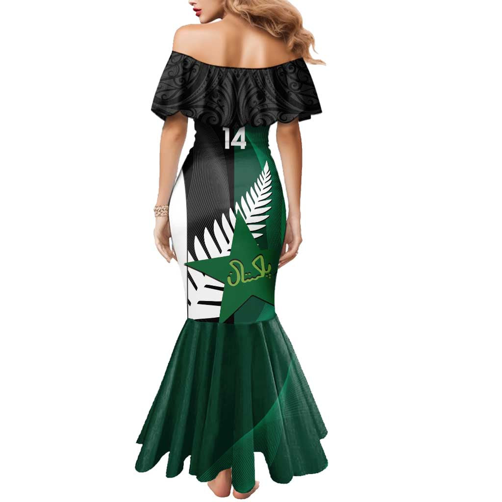 Custom New Zealand And Pakistan Cricket Family Matching Mermaid Dress and Hawaiian Shirt 2025 Black Cap Shaheens Together