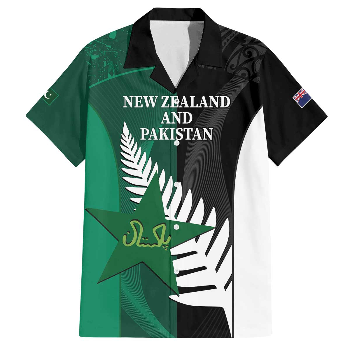 Custom New Zealand And Pakistan Cricket Family Matching Off The Shoulder Long Sleeve Dress and Hawaiian Shirt 2025 Black Cap Shaheens Together