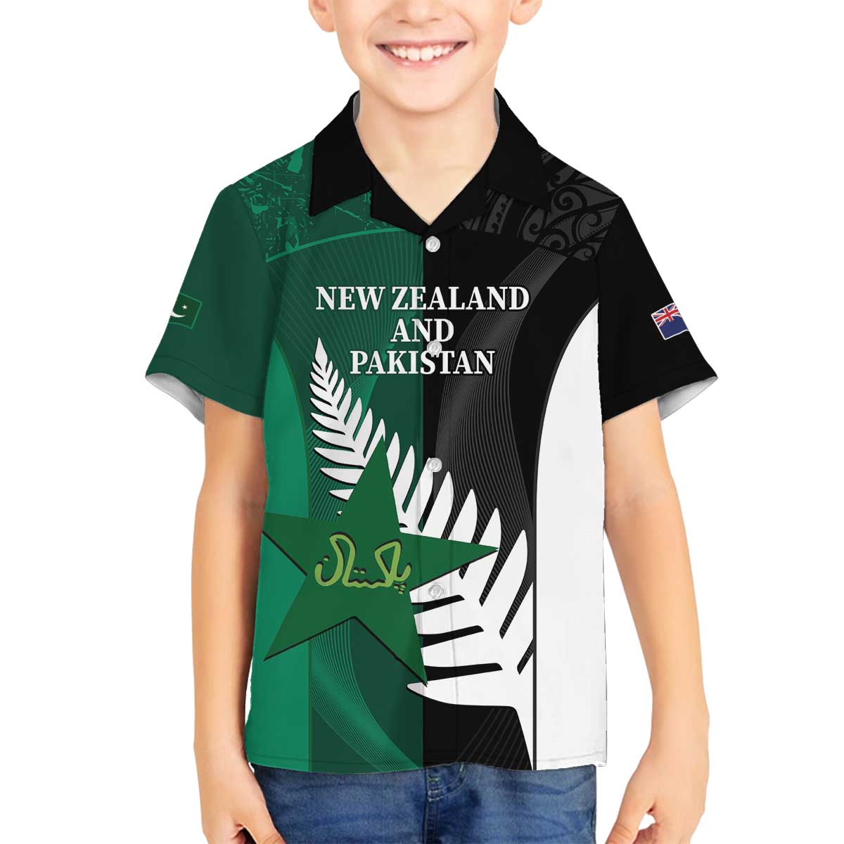 Custom New Zealand And Pakistan Cricket Family Matching Off The Shoulder Long Sleeve Dress and Hawaiian Shirt 2025 Black Cap Shaheens Together