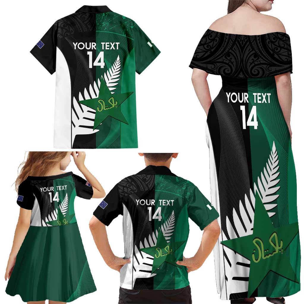 Custom New Zealand And Pakistan Cricket Family Matching Off Shoulder Maxi Dress and Hawaiian Shirt 2025 Black Cap Shaheens Together