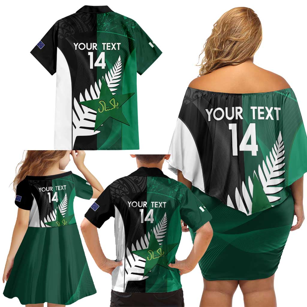 Custom New Zealand And Pakistan Cricket Family Matching Off Shoulder Short Dress and Hawaiian Shirt 2025 Black Cap Shaheens Together