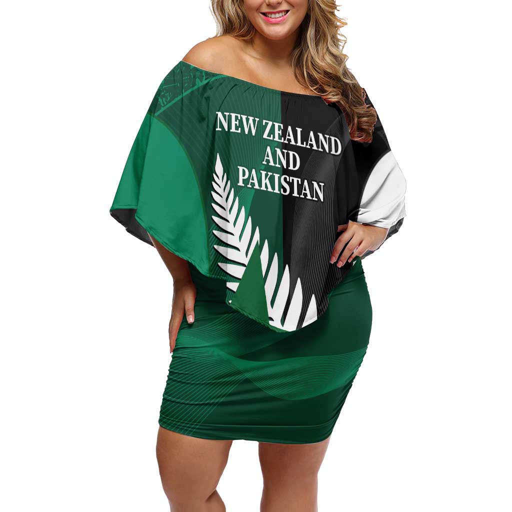 Custom New Zealand And Pakistan Cricket Family Matching Off Shoulder Short Dress and Hawaiian Shirt 2025 Black Cap Shaheens Together