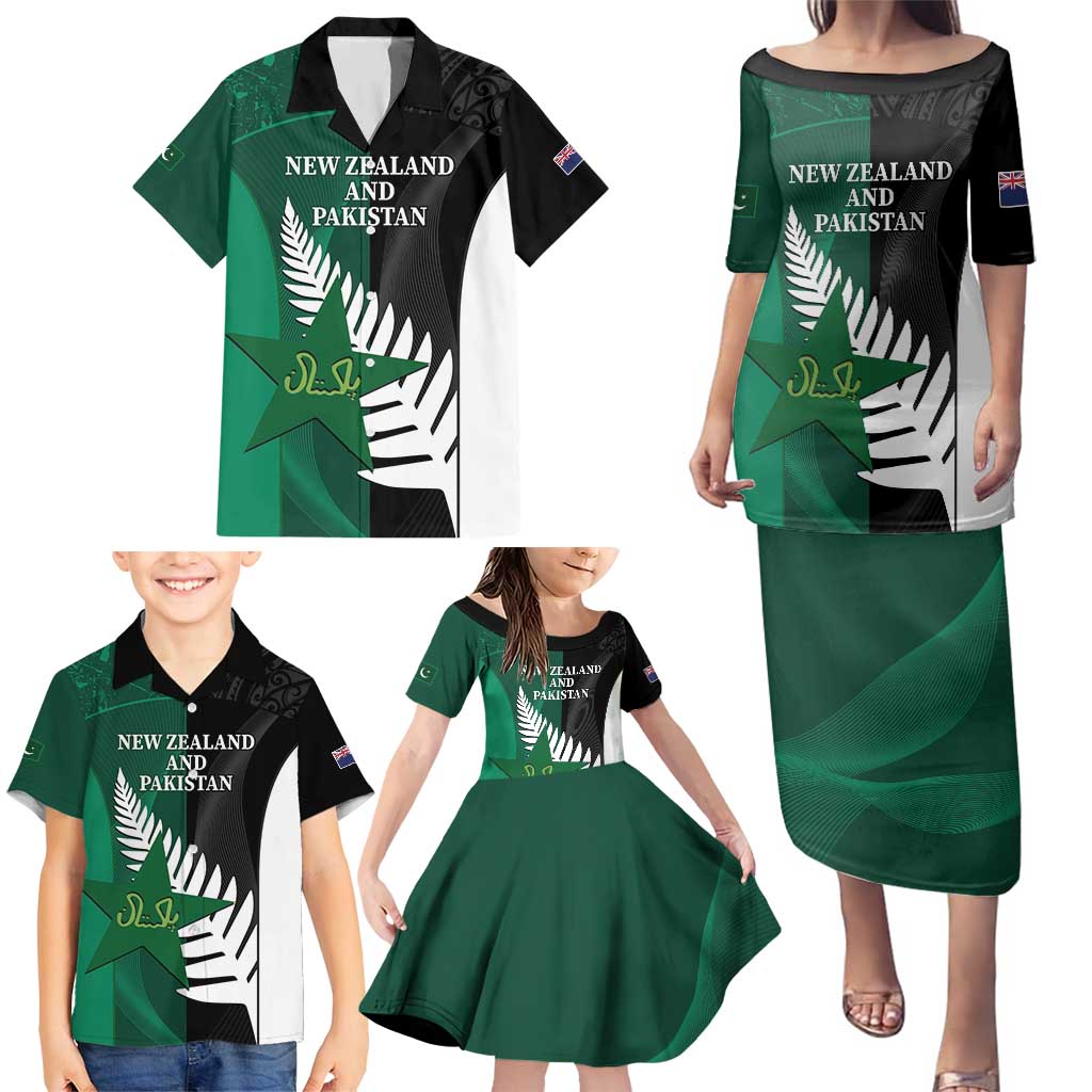 Custom New Zealand And Pakistan Cricket Family Matching Puletasi and Hawaiian Shirt 2025 Black Cap Shaheens Together