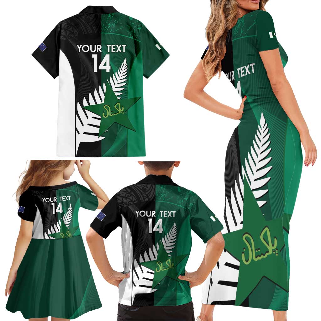 Custom New Zealand And Pakistan Cricket Family Matching Short Sleeve Bodycon Dress and Hawaiian Shirt 2025 Black Cap Shaheens Together