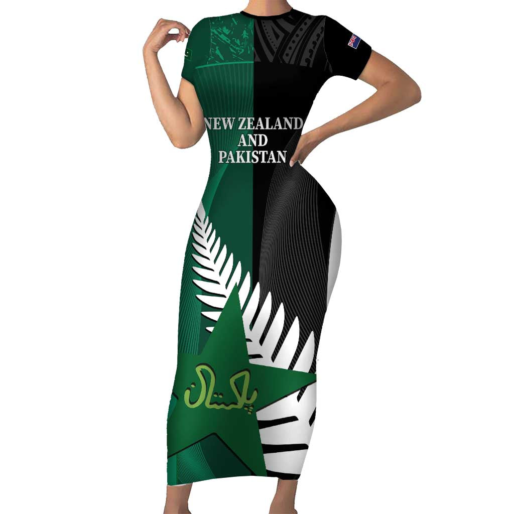 Custom New Zealand And Pakistan Cricket Family Matching Short Sleeve Bodycon Dress and Hawaiian Shirt 2025 Black Cap Shaheens Together