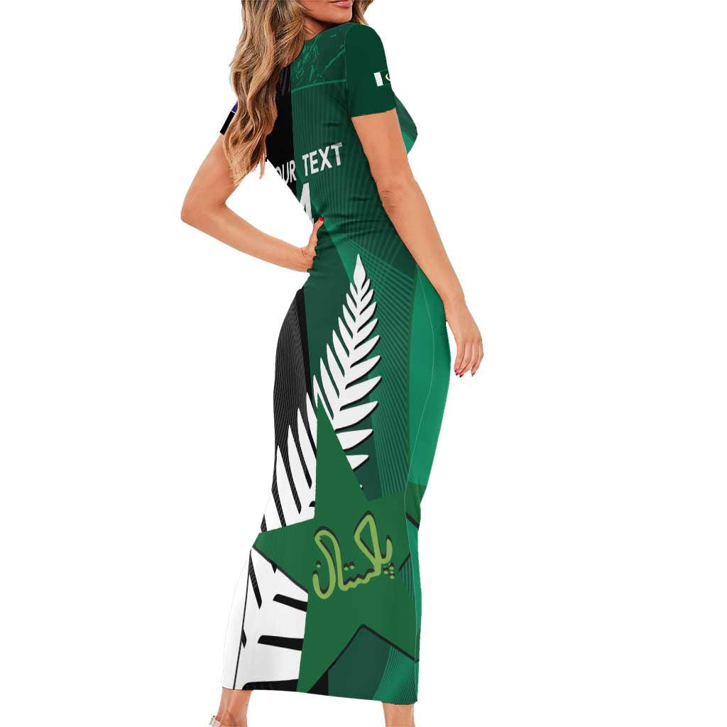 Custom New Zealand And Pakistan Cricket Family Matching Short Sleeve Bodycon Dress and Hawaiian Shirt 2025 Black Cap Shaheens Together