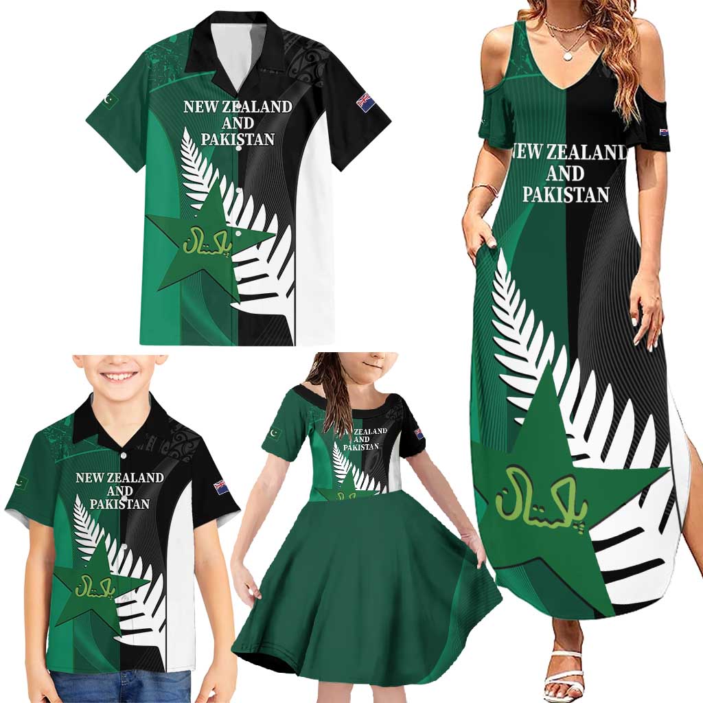 Custom New Zealand And Pakistan Cricket Family Matching Summer Maxi Dress and Hawaiian Shirt 2025 Black Cap Shaheens Together