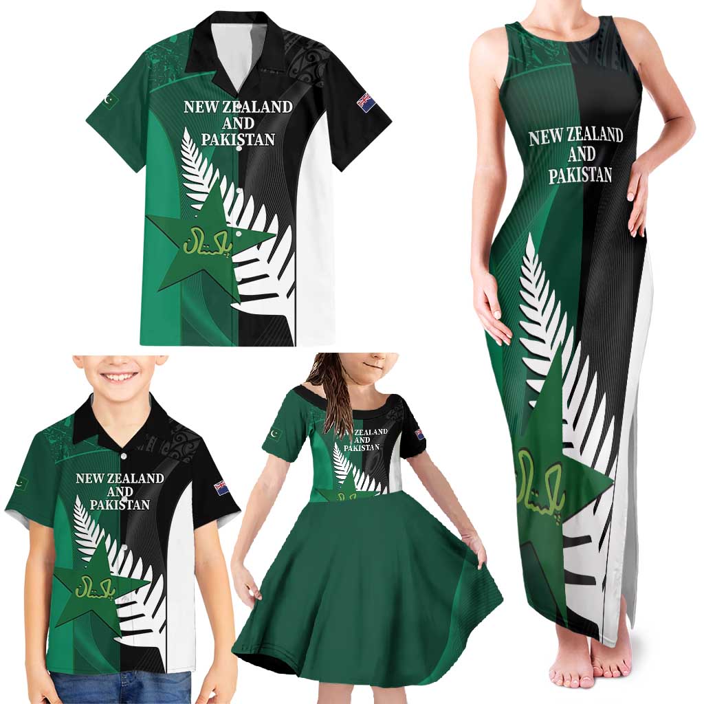 Custom New Zealand And Pakistan Cricket Family Matching Tank Maxi Dress and Hawaiian Shirt 2025 Black Cap Shaheens Together