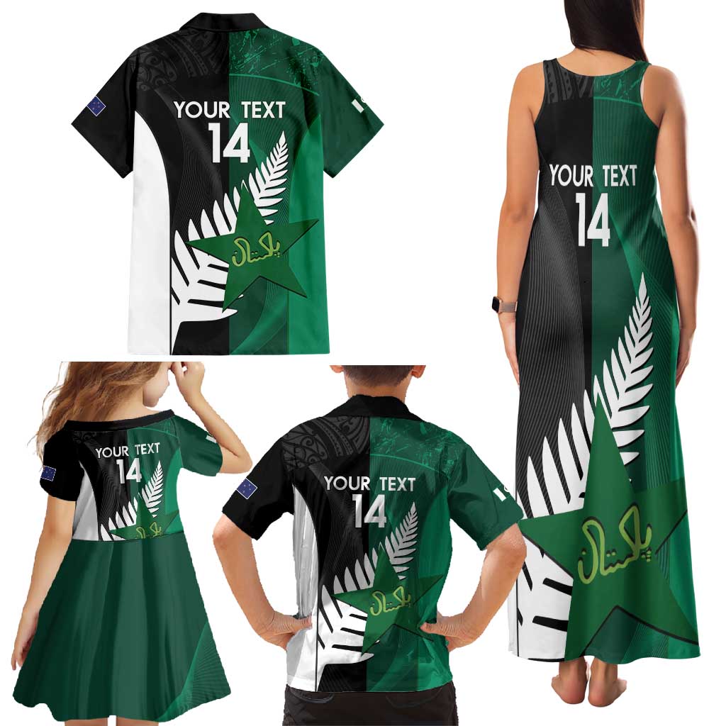 Custom New Zealand And Pakistan Cricket Family Matching Tank Maxi Dress and Hawaiian Shirt 2025 Black Cap Shaheens Together