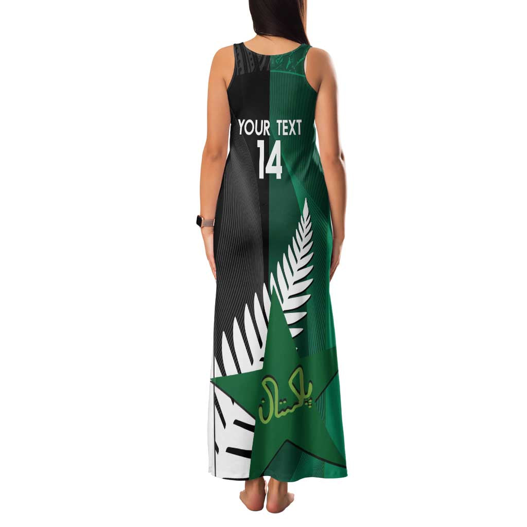 Custom New Zealand And Pakistan Cricket Family Matching Tank Maxi Dress and Hawaiian Shirt 2025 Black Cap Shaheens Together