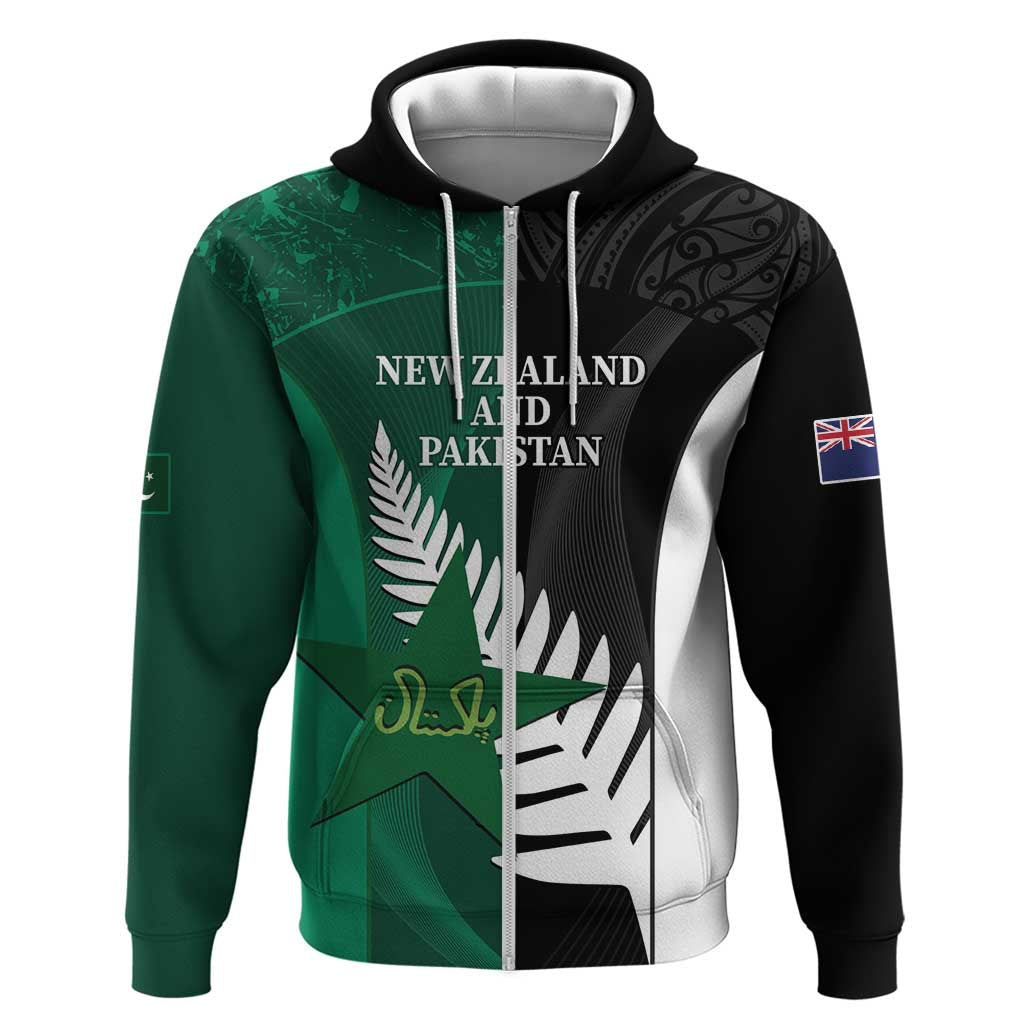 Custom New Zealand And Pakistan Cricket Hoodie 2025 Black Cap Shaheens Together - Vibe Hoodie Shop