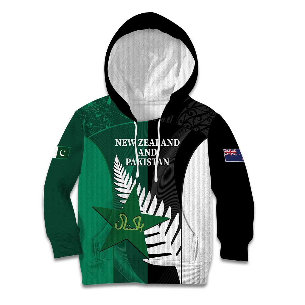 Custom New Zealand And Pakistan Cricket Kid Hoodie 2025 Black Cap Shaheens Together - Vibe Hoodie Shop