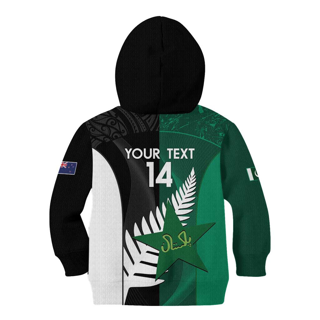 Custom New Zealand And Pakistan Cricket Kid Hoodie 2025 Black Cap Shaheens Together - Vibe Hoodie Shop