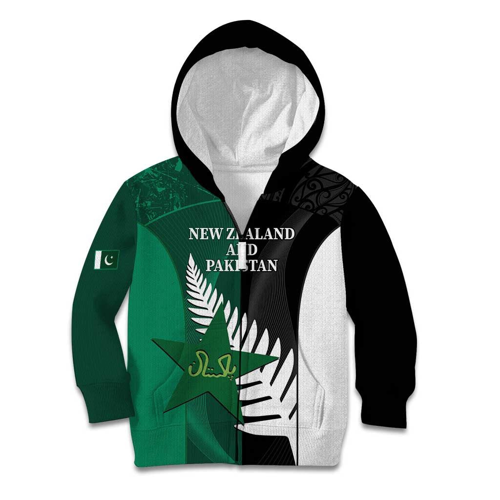 Custom New Zealand And Pakistan Cricket Kid Hoodie 2025 Black Cap Shaheens Together - Vibe Hoodie Shop