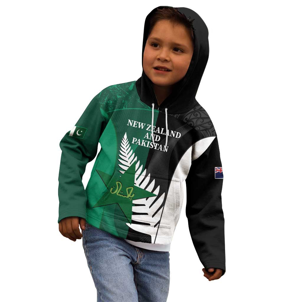 Custom New Zealand And Pakistan Cricket Kid Hoodie 2025 Black Cap Shaheens Together - Vibe Hoodie Shop