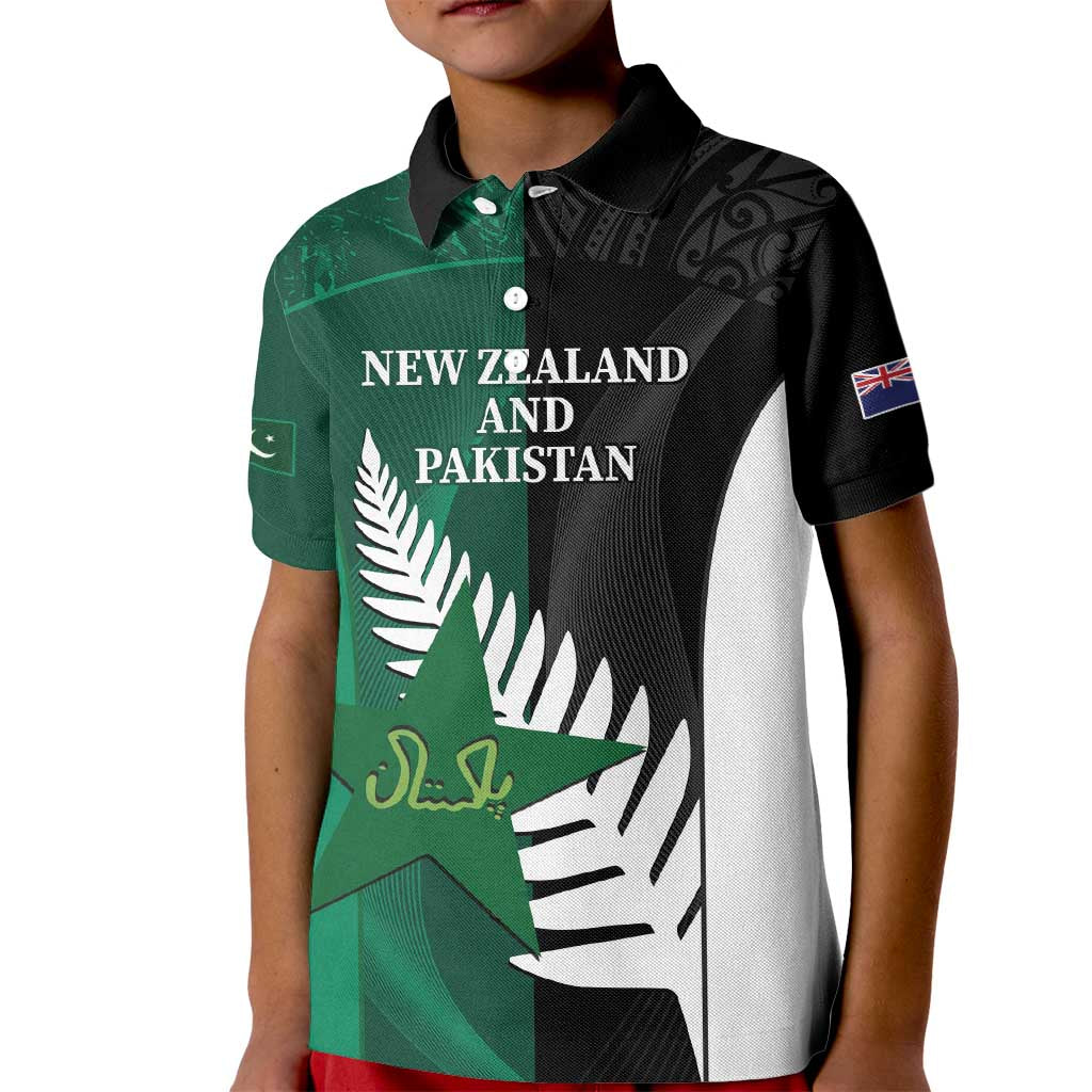 Custom New Zealand And Pakistan Cricket Kid Polo Shirt 2025 Black Cap Shaheens Together - Vibe Hoodie Shop