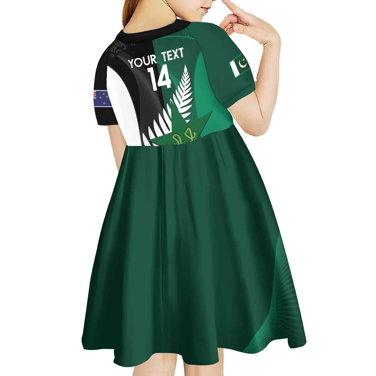 Custom New Zealand And Pakistan Cricket Kid Short Sleeve Dress 2025 Black Cap Shaheens Together - Vibe Hoodie Shop