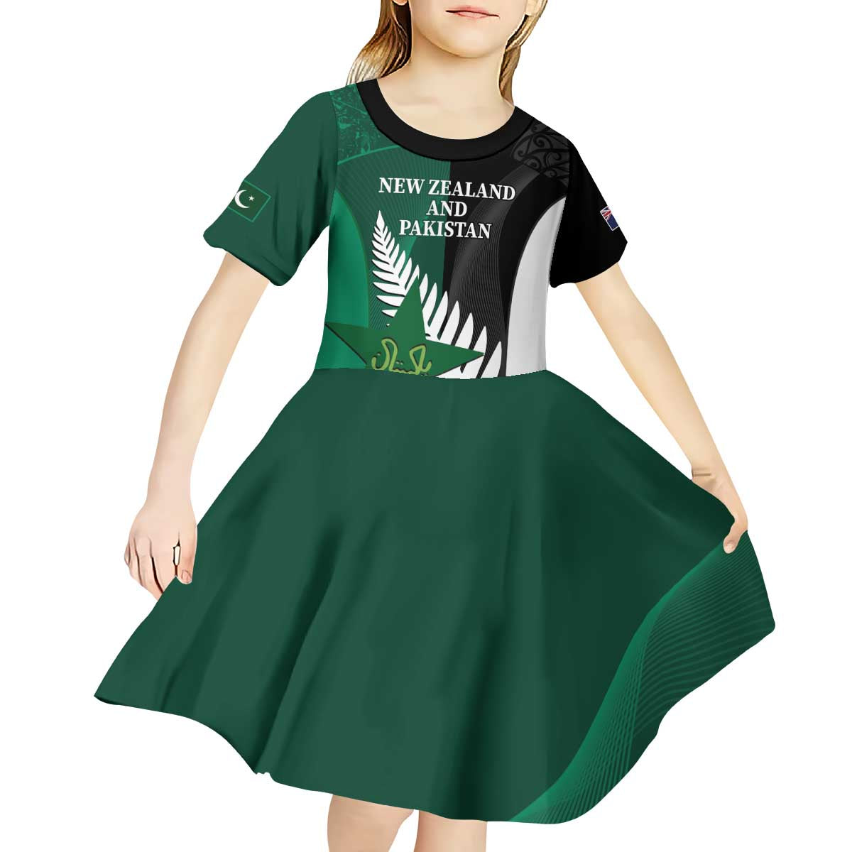 Custom New Zealand And Pakistan Cricket Kid Short Sleeve Dress 2025 Black Cap Shaheens Together - Vibe Hoodie Shop