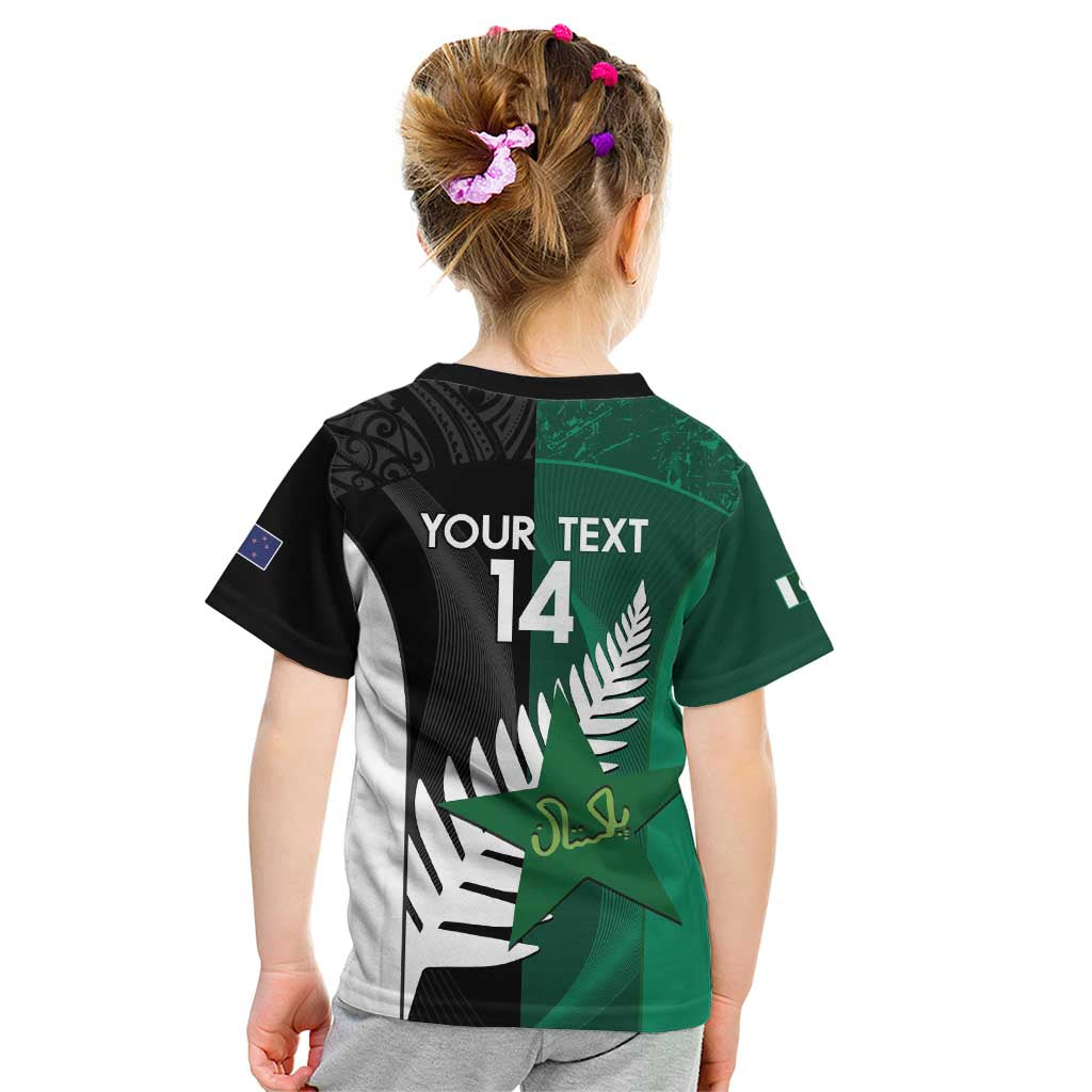 Custom New Zealand And Pakistan Cricket Kid T Shirt 2025 Black Cap Shaheens Together - Vibe Hoodie Shop