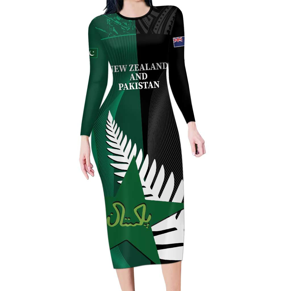 Custom New Zealand And Pakistan Cricket Long Sleeve Bodycon Dress 2025 Black Cap Shaheens Together