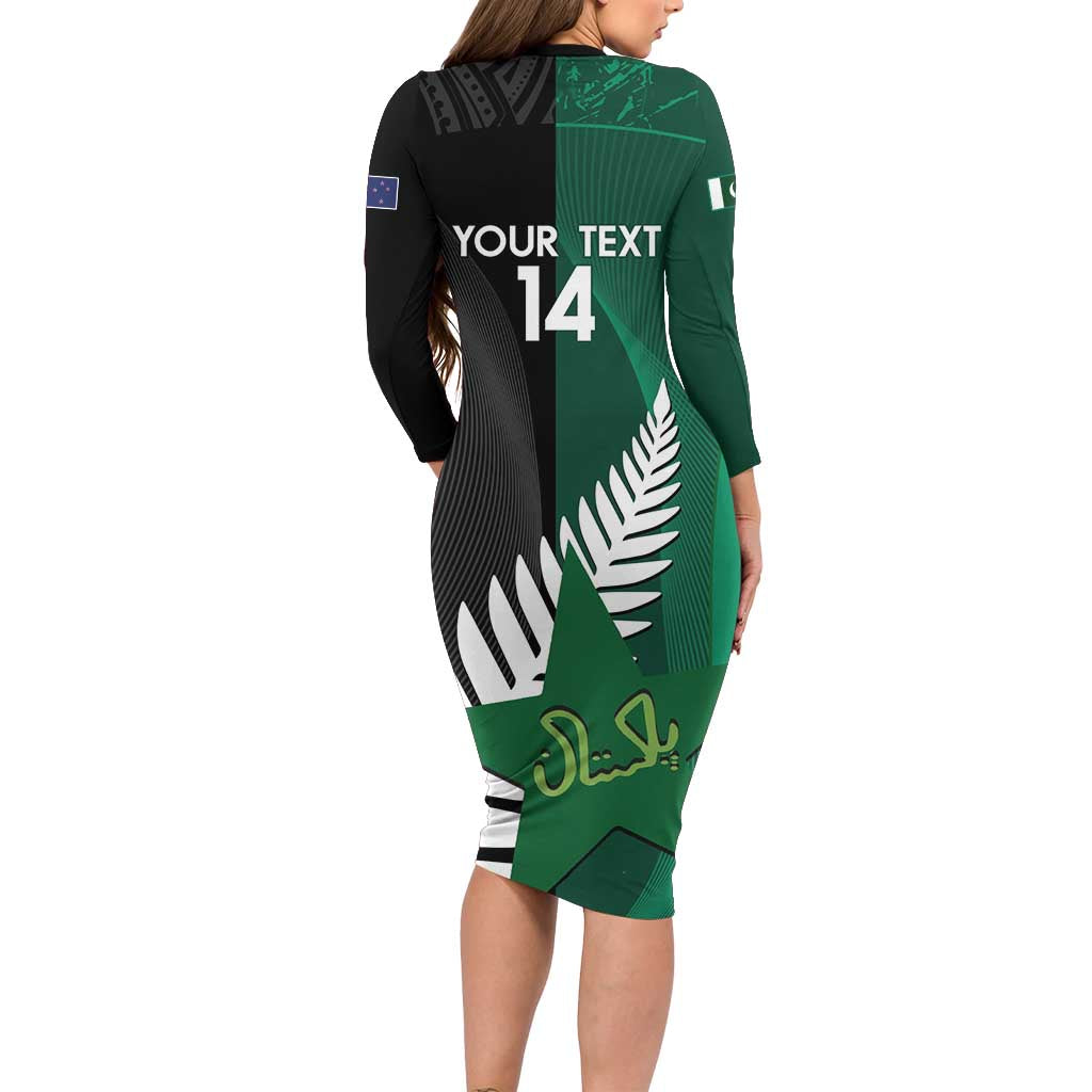 Custom New Zealand And Pakistan Cricket Long Sleeve Bodycon Dress 2025 Black Cap Shaheens Together