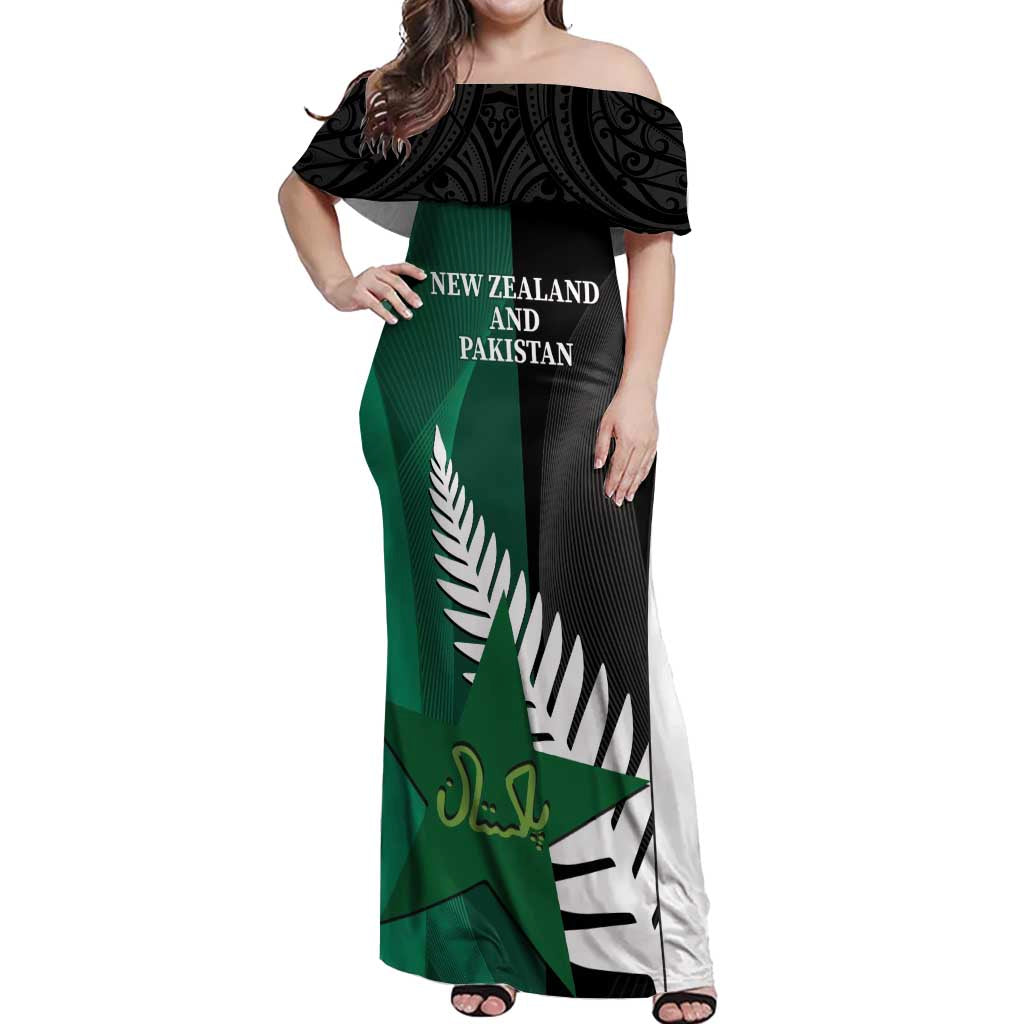 Custom New Zealand And Pakistan Cricket Off Shoulder Maxi Dress 2025 Black Cap Shaheens Together