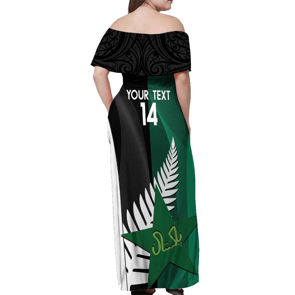 Custom New Zealand And Pakistan Cricket Off Shoulder Maxi Dress 2025 Black Cap Shaheens Together