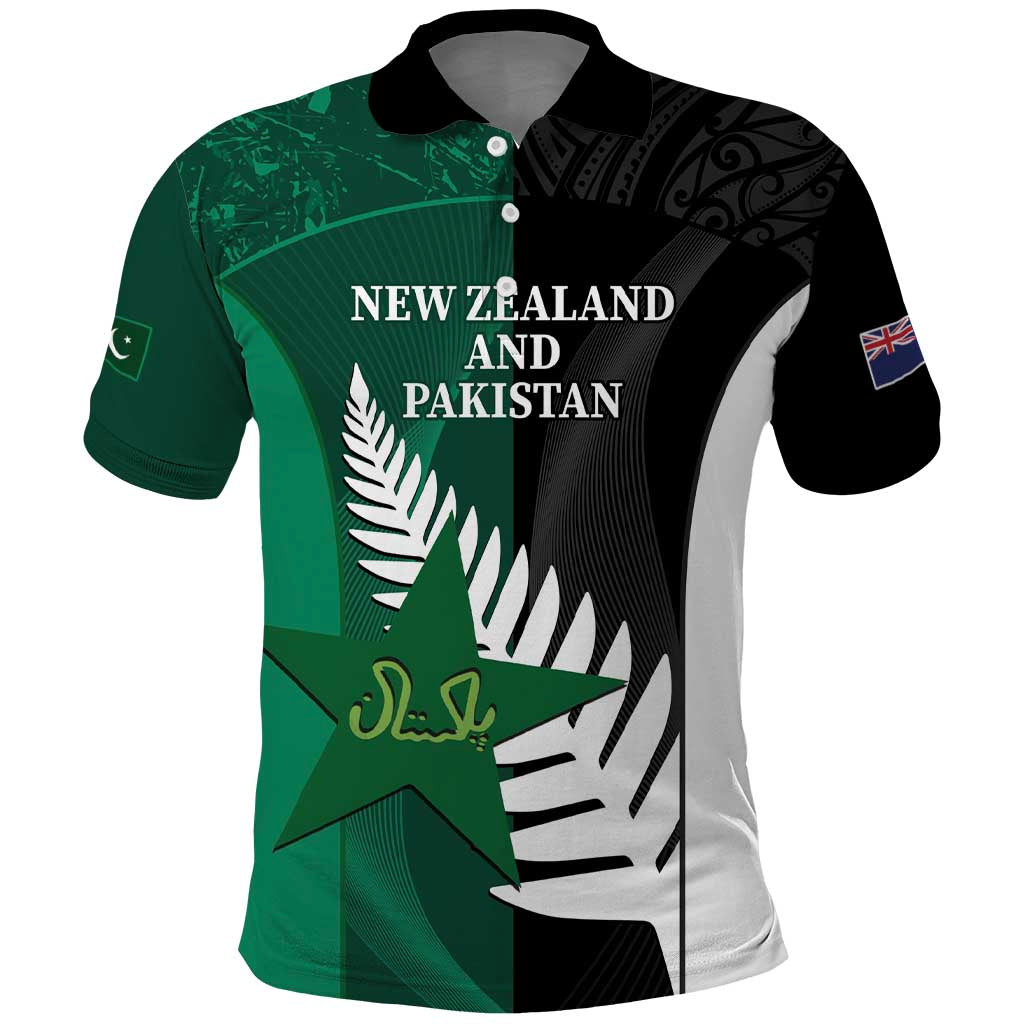 Custom New Zealand And Pakistan Cricket Polo Shirt 2025 Black Cap Shaheens Together - Vibe Hoodie Shop