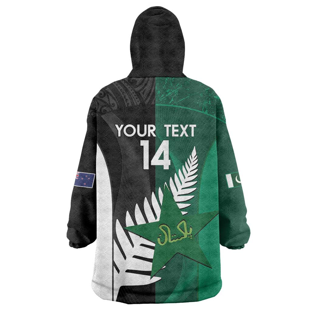 Custom New Zealand And Pakistan Cricket Wearable Blanket Hoodie 2025 Black Cap Shaheens Together - Vibe Hoodie Shop