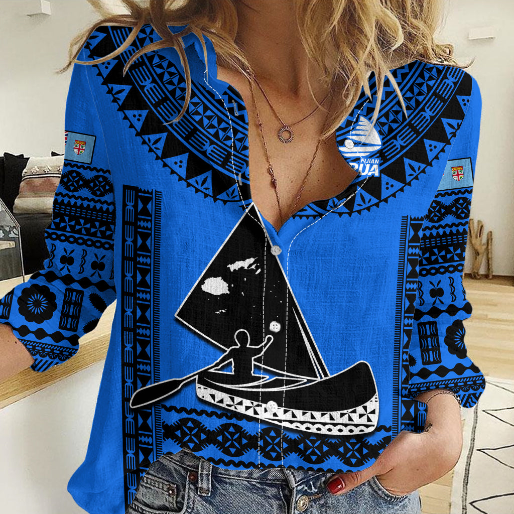 Fiji Rugby Women Casual Shirt Fijian Drua Super Polynesian Special Tapa Pattern - Vibe Hoodie Shop