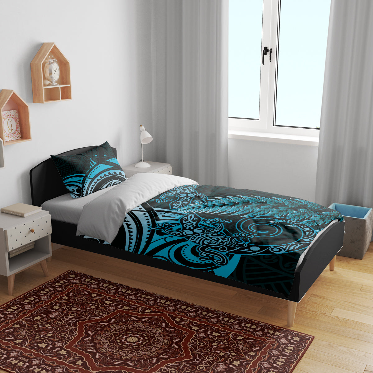 New Zealand Lizard Bedding Set Silver Fern Aotearoa Maori Blue Version - Vibe Hoodie Shop