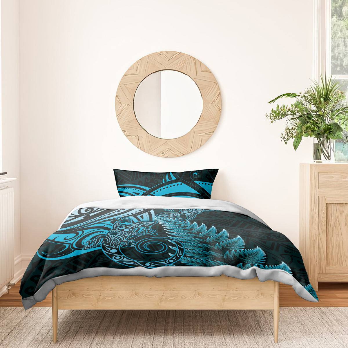 New Zealand Lizard Bedding Set Silver Fern Aotearoa Maori Blue Version - Vibe Hoodie Shop