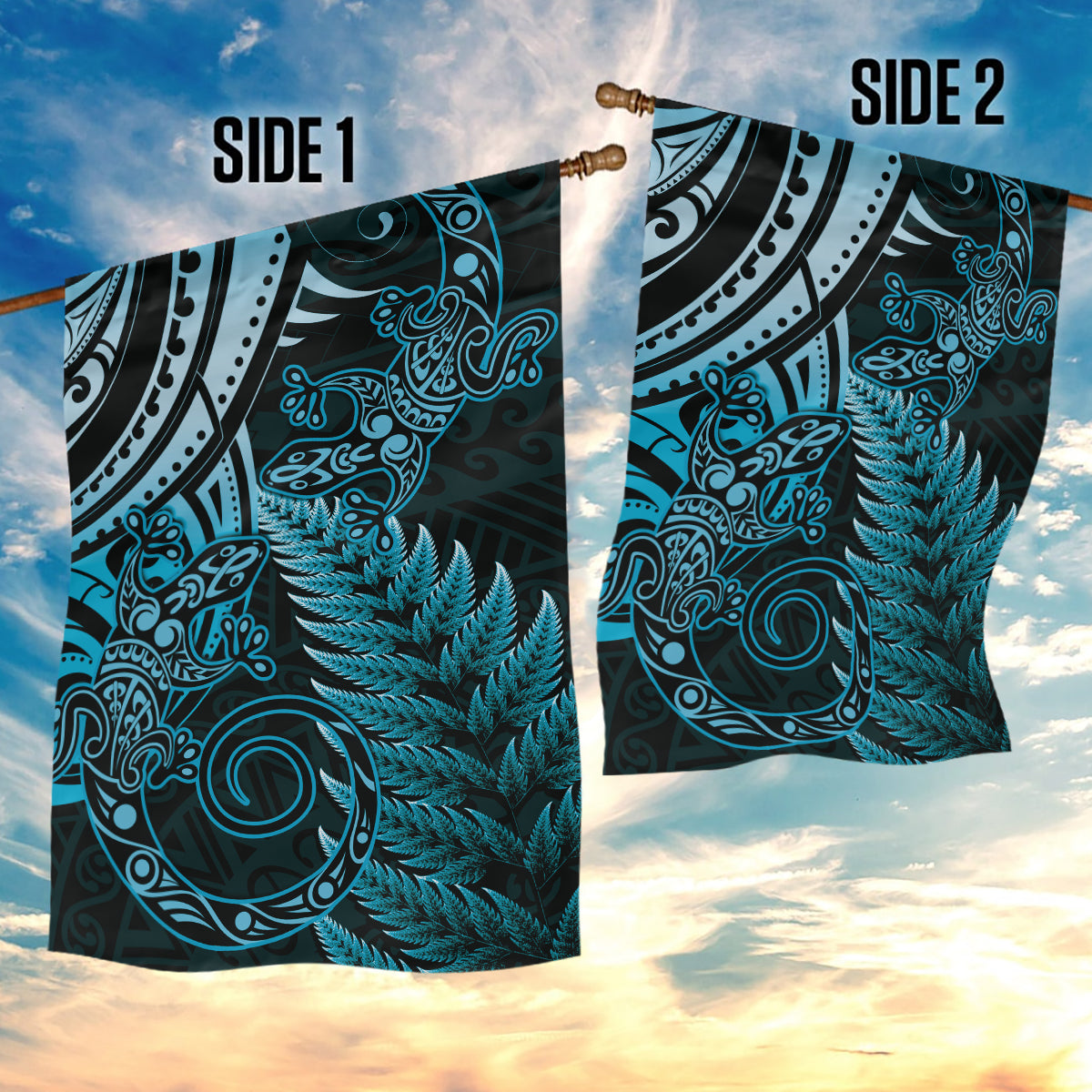 New Zealand Lizard Garden Flag Silver Fern Aotearoa Maori Blue Version - Vibe Hoodie Shop