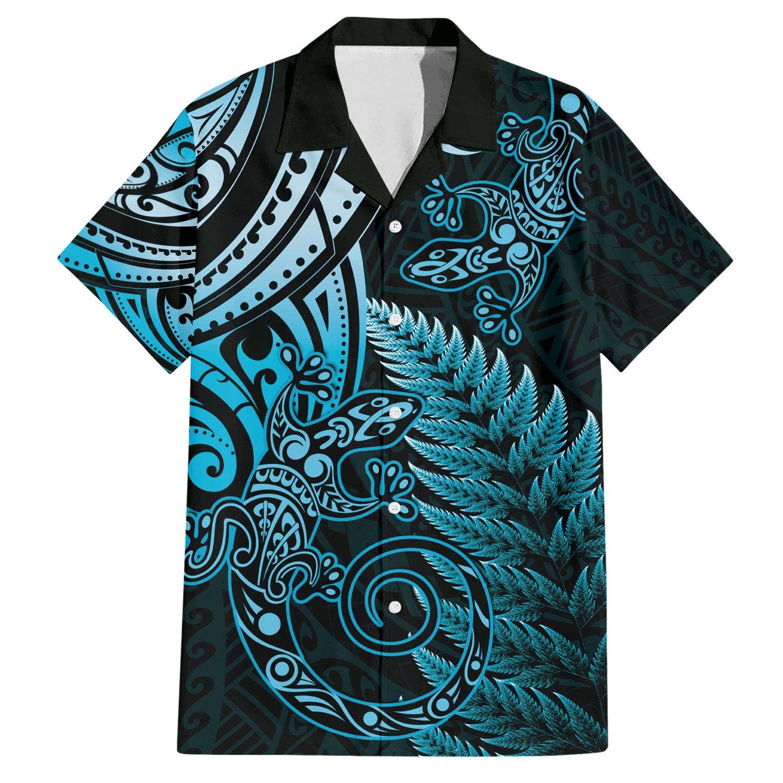 New Zealand Lizard Hawaiian Shirt Silver Fern Aotearoa Maori Blue Version - Vibe Hoodie Shop