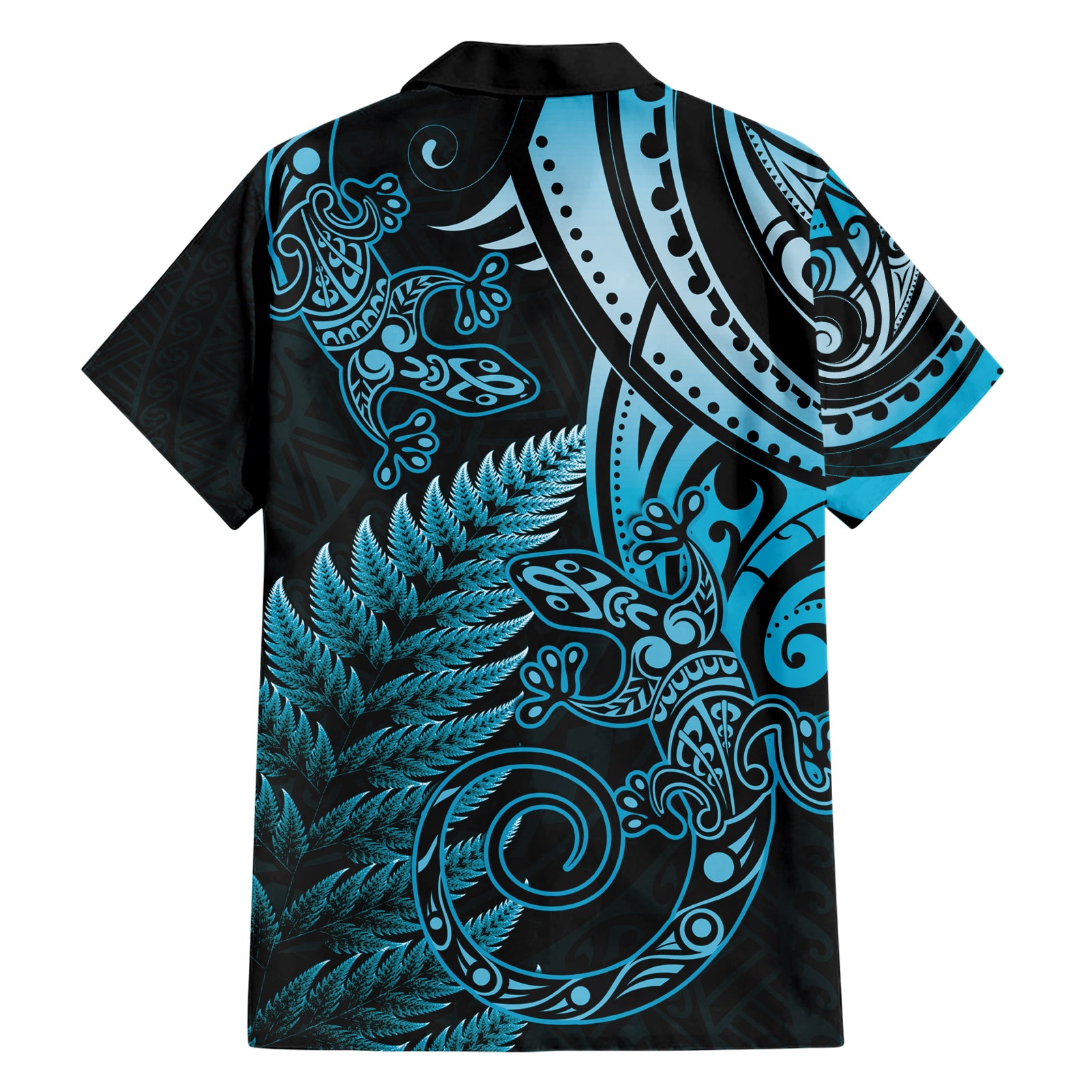 New Zealand Lizard Hawaiian Shirt Silver Fern Aotearoa Maori Blue Version - Vibe Hoodie Shop