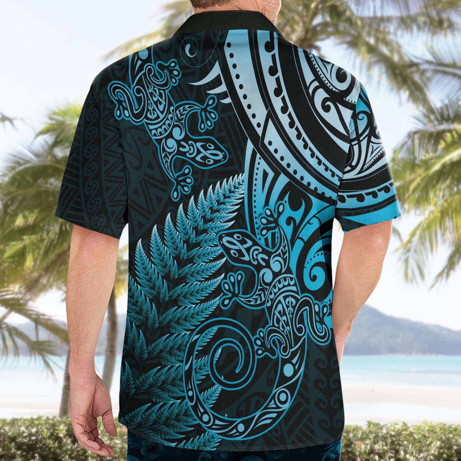 New Zealand Lizard Hawaiian Shirt Silver Fern Aotearoa Maori Blue Version - Vibe Hoodie Shop