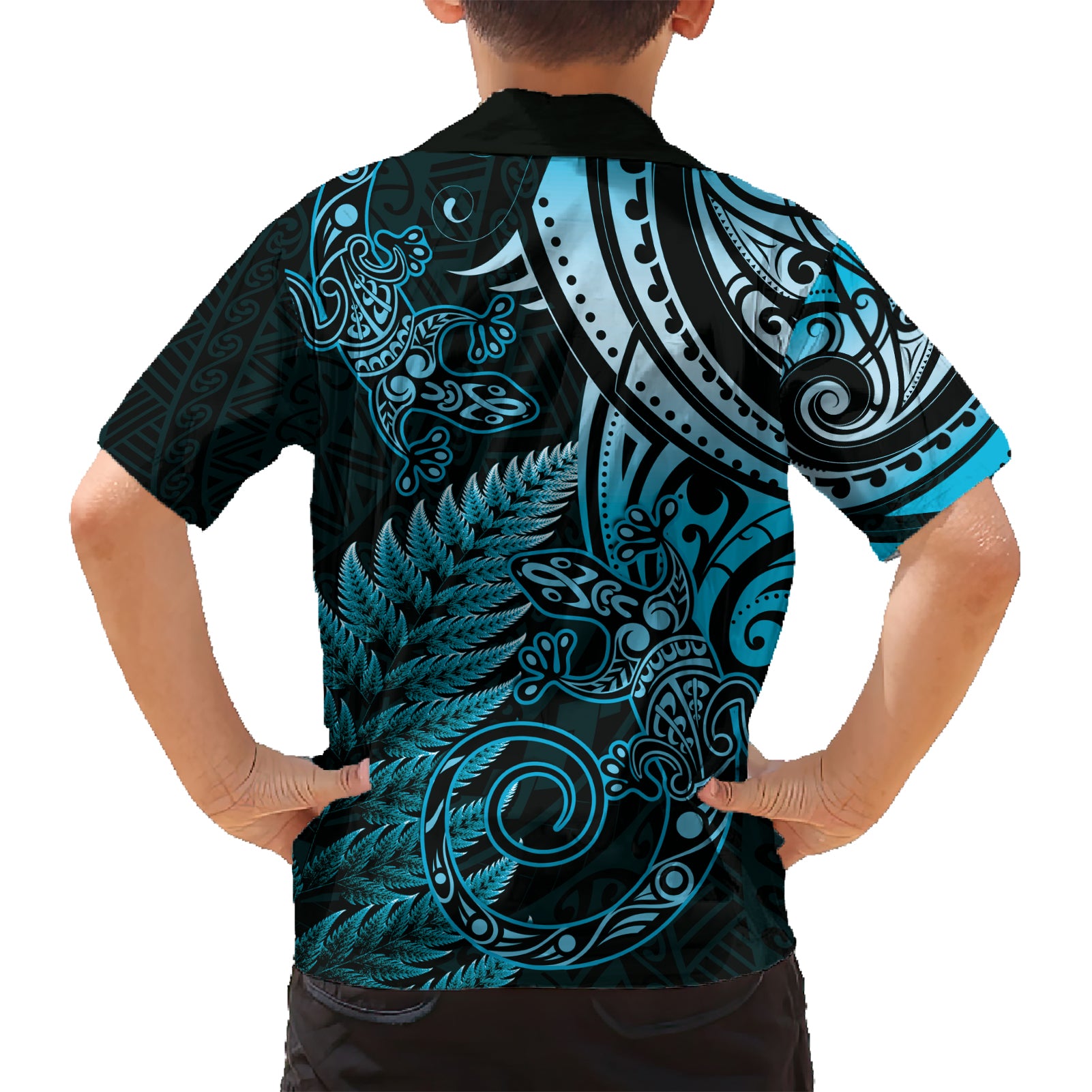 New Zealand Lizard Hawaiian Shirt Silver Fern Aotearoa Maori Blue Version - Vibe Hoodie Shop