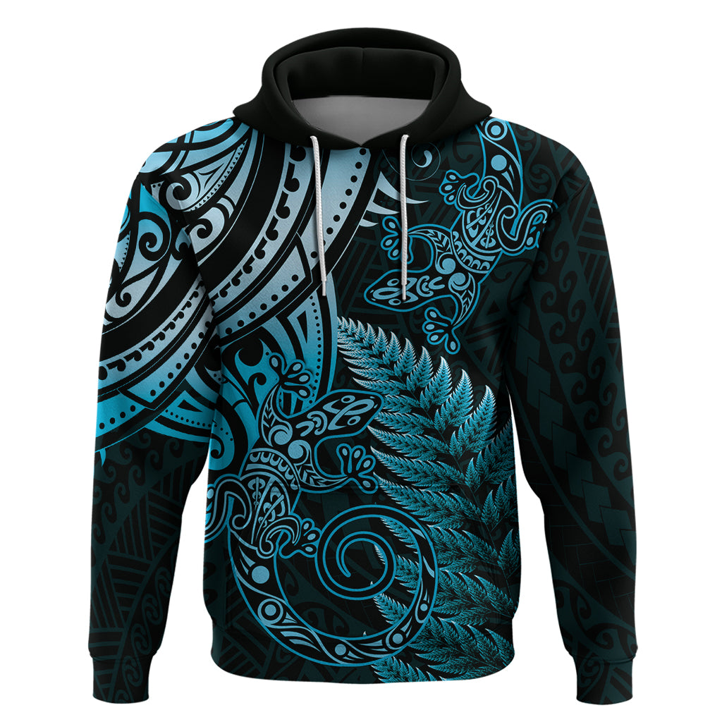 New Zealand Lizard Hoodie Silver Fern Aotearoa Maori Blue Version - Vibe Hoodie Shop