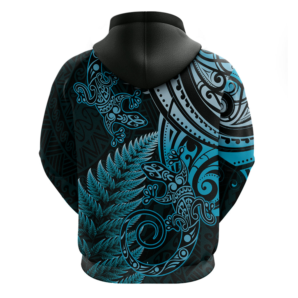 New Zealand Lizard Hoodie Silver Fern Aotearoa Maori Blue Version - Vibe Hoodie Shop