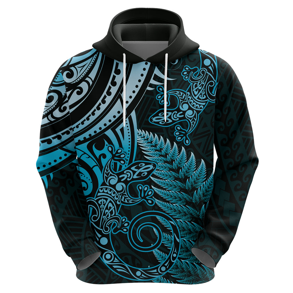New Zealand Lizard Hoodie Silver Fern Aotearoa Maori Blue Version - Vibe Hoodie Shop