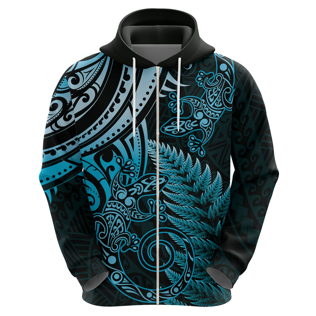 New Zealand Lizard Hoodie Silver Fern Aotearoa Maori Blue Version - Vibe Hoodie Shop