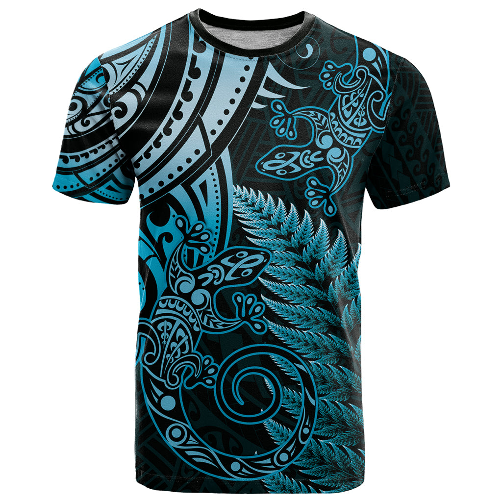 New Zealand Lizard T Shirt Silver Fern Aotearoa Maori Blue Version - Vibe Hoodie Shop