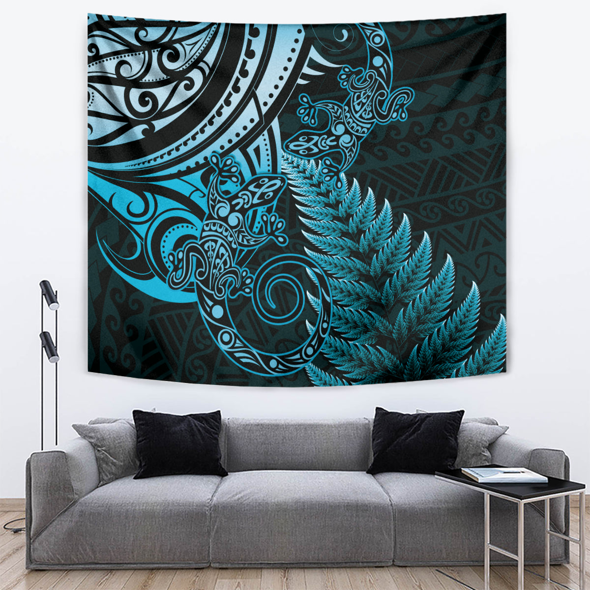 New Zealand Lizard Tapestry Silver Fern Aotearoa Maori Blue Version - Vibe Hoodie Shop