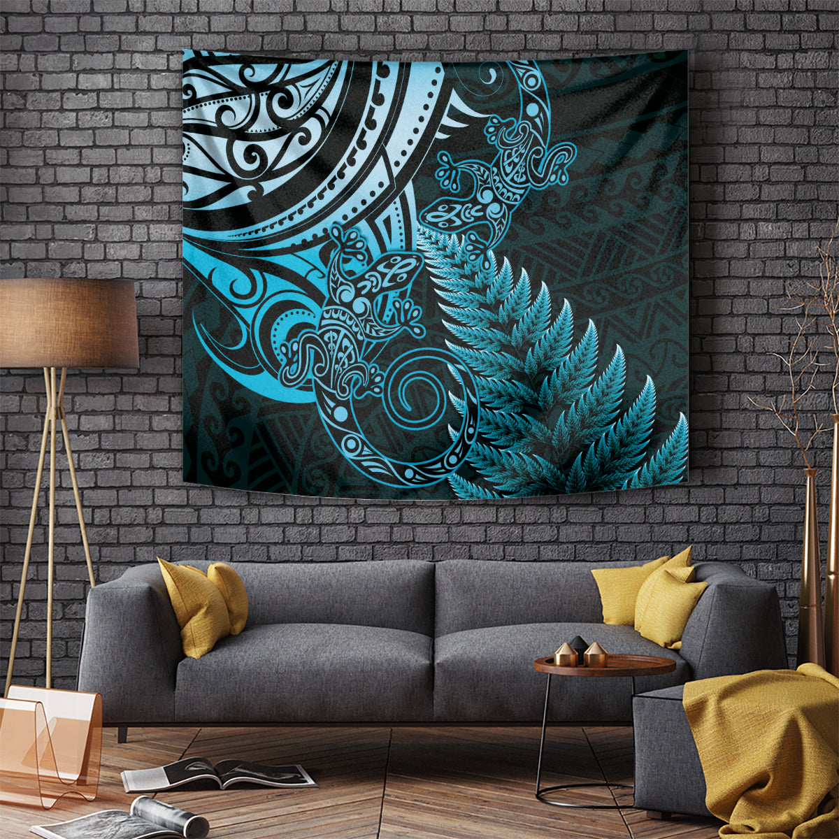 New Zealand Lizard Tapestry Silver Fern Aotearoa Maori Blue Version - Vibe Hoodie Shop